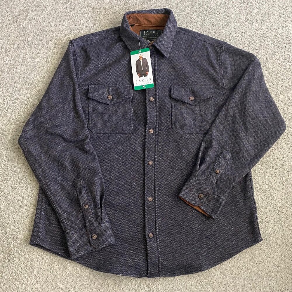 NEW Jachs New York Men's Heavyweight Button Up Brushed Flannel Shirt, Blue XL